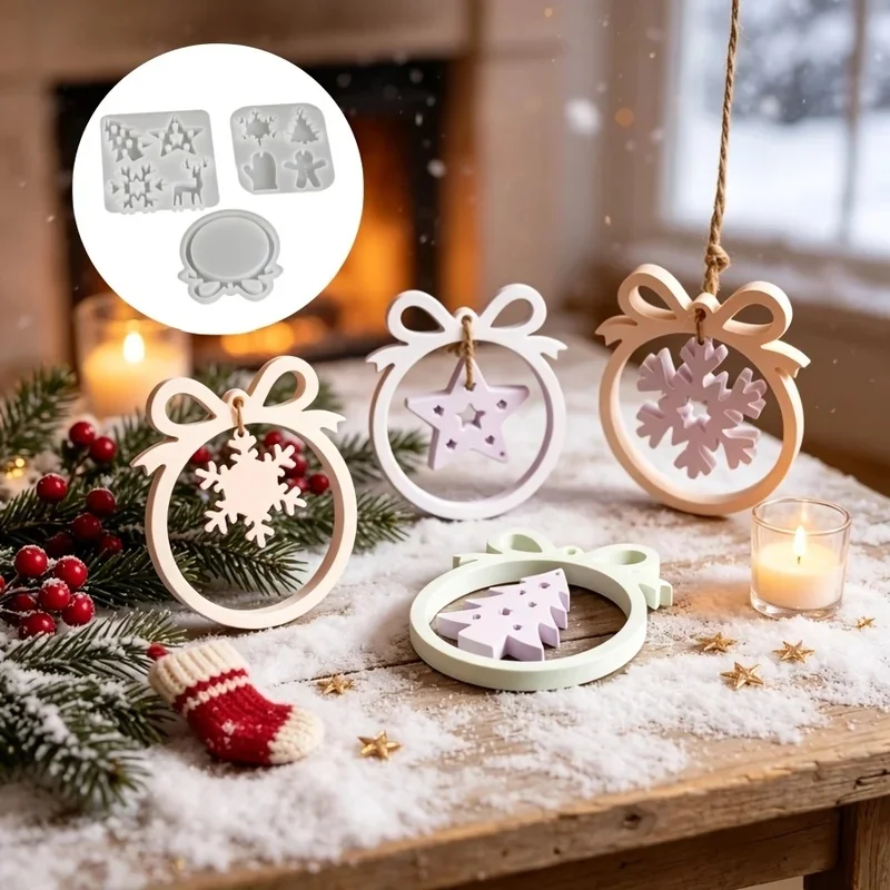 Resin silicone mold 3pcs Christmas bow hanging ring set ornament mold suitable for making dropper gypsum candles aromatherapy