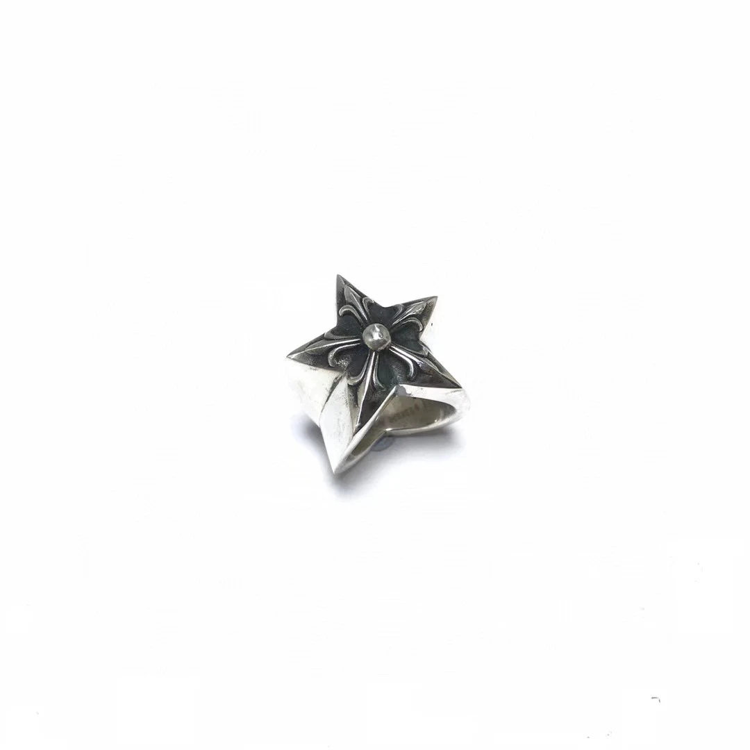 silver 925 silver large five-pointed star distressed hip hop ring wide version wrench male domineering fashionretro ring