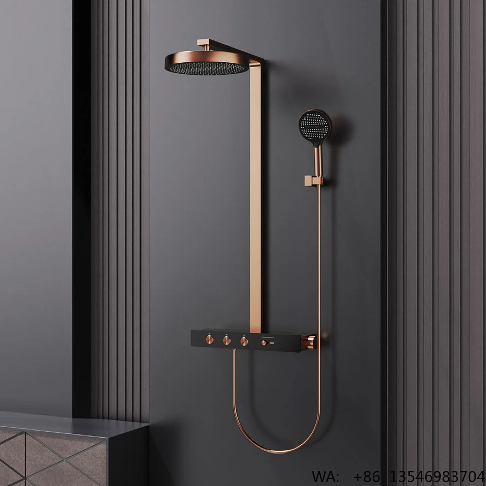 Luxury Wall Mounted Complete Bathroom Rain Shower Head Gold Thermostat Head Piano Rainfall Bath Shower Set With Mixer Faucet