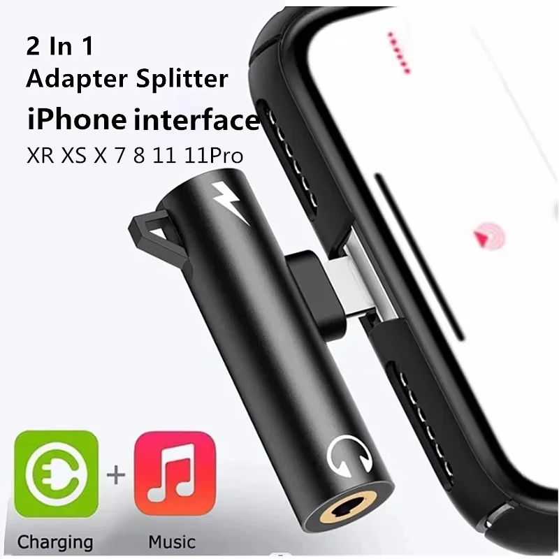 مقسم محول مزدوج لهاتف iPhone XR XS X 7 8 11 11Pro ، سماعة رأس صوتية 2 في 1 ، كابل AUX ، ومناسب ، مقبس