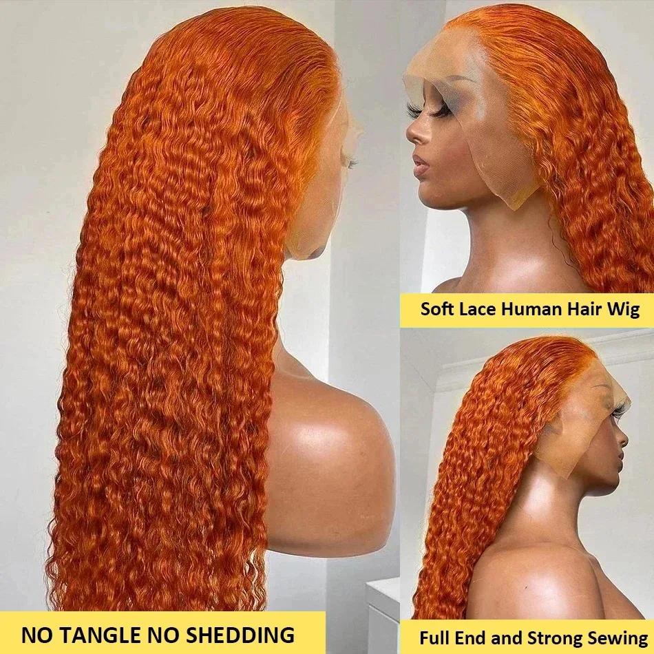 Ginger Orange 13x5 Lace Frontal Wigs Human Hair 350 Deep Wave Lace Wig 180% Water Wave Remy Brazilian Burnt Orange Wig For Women