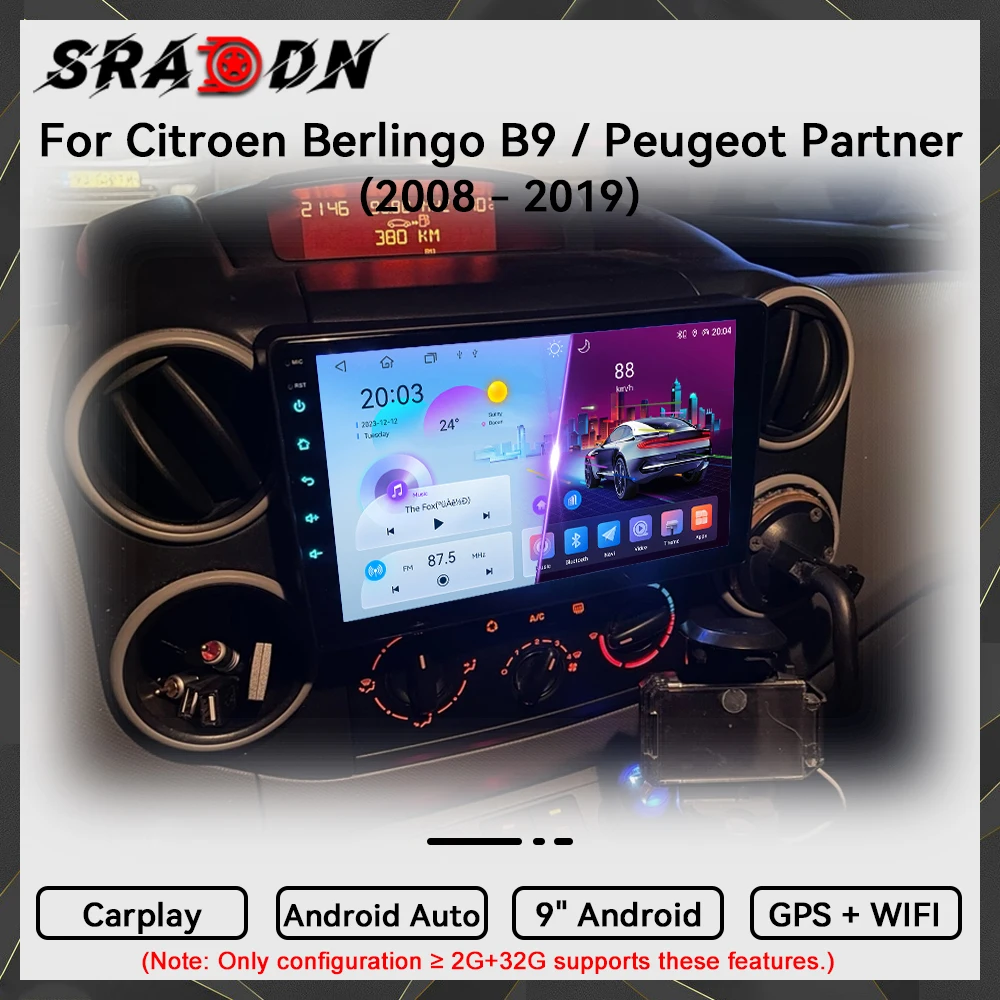 Para Citroën Berlingo B9 Peugeot Partner 2008 2009 2010 2011 2012 2013 2014 2015 2016 2017 2018 Android Car Radio Multimedia Video Player Navegación GPS Carplay Pantalla táctil Auto Stereo