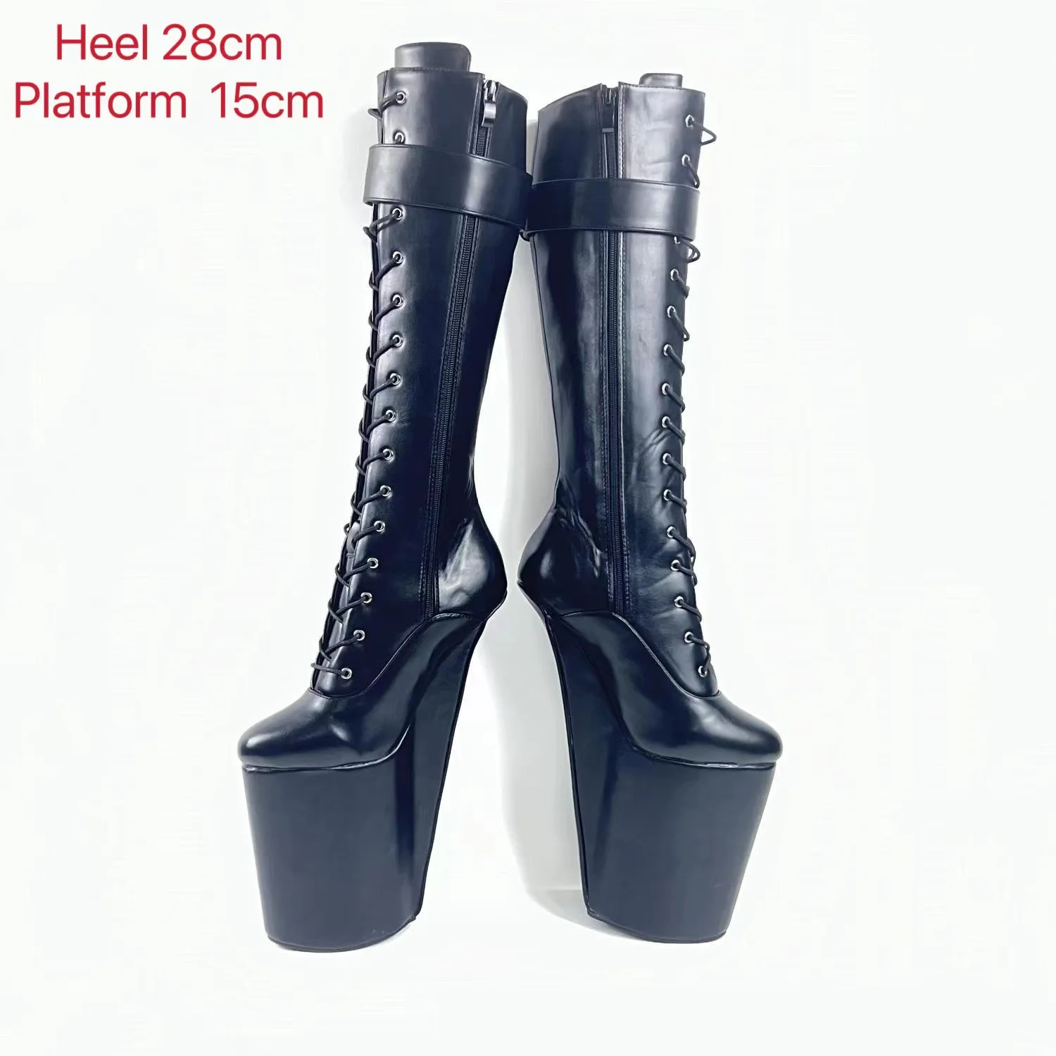 Seemate 28 obcasy fantazyjne osioł stopy Heeless PU buty do kolan COSPLAY duży rycerz matowe czarne buty mody