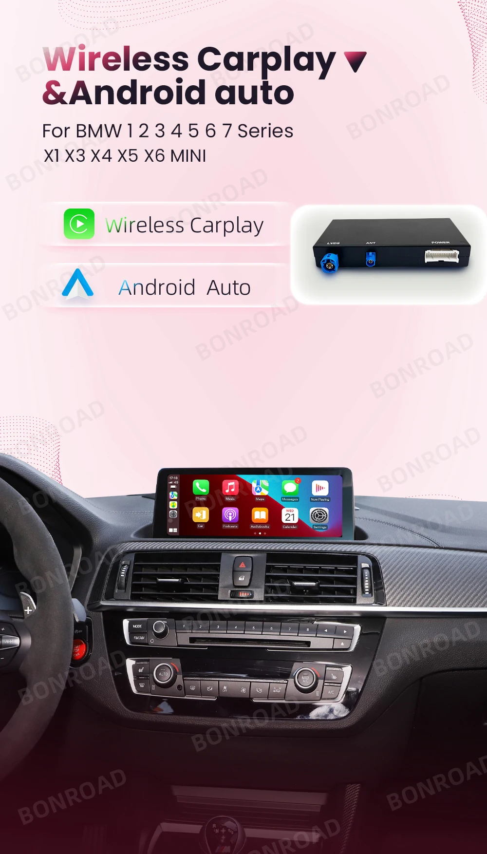 Bonroad carplay android auto für bmw nbt evo 1 2 3 4 5 6 7 series x1 x3 x4 x5 x6 mini f56 f15 f16 f25 f26 f48 f10 f22 f20 f30 – Detail 1