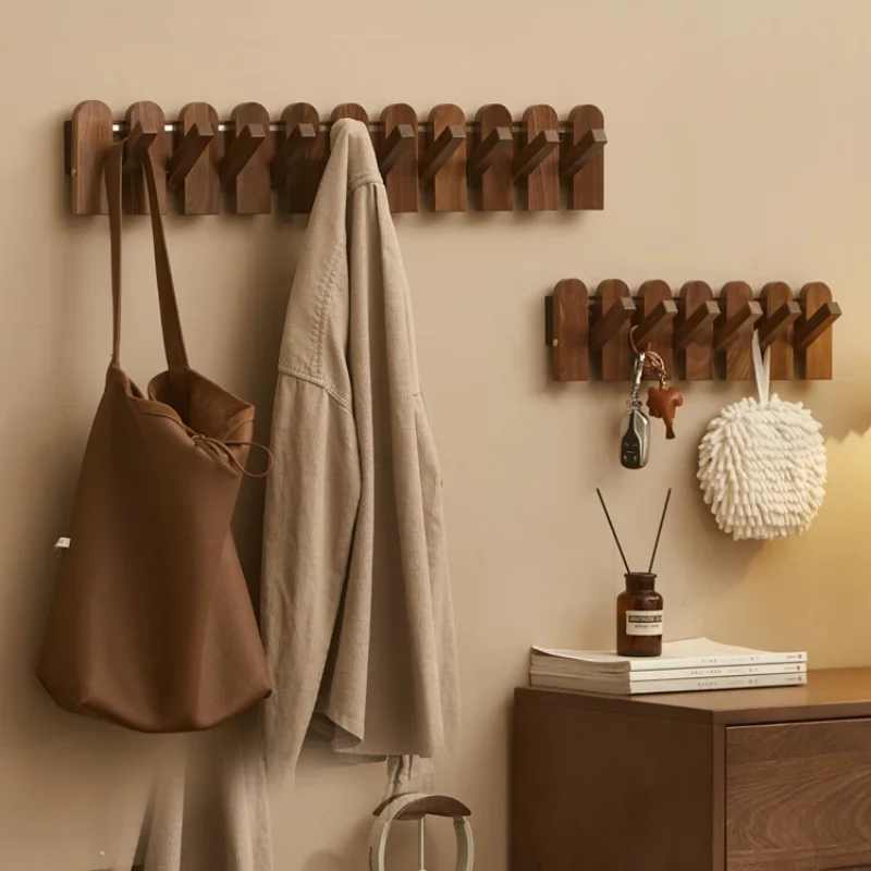 

Walnut Wood Wall Coat Rack Hidden Decorative Hook Clothes Hat Key Hanger Living Room Hallway Closet Organizer Elegant Home