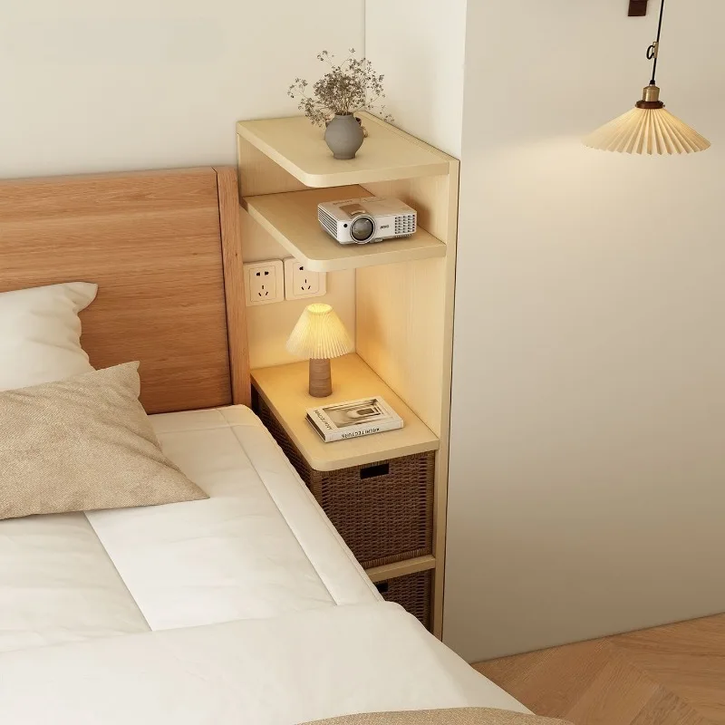 Household extremely narrow-sided rattan, small simple bedside table rack c