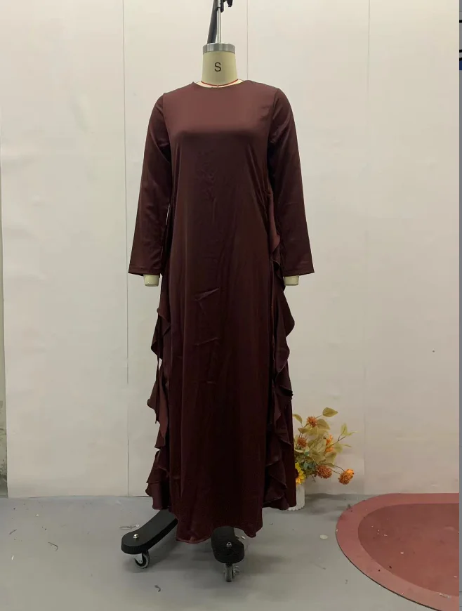 Robe longue élégante à col rond pour femmes, bord à volants, soirée élégante, jupe maxi, printemps, été, dernier, 2024