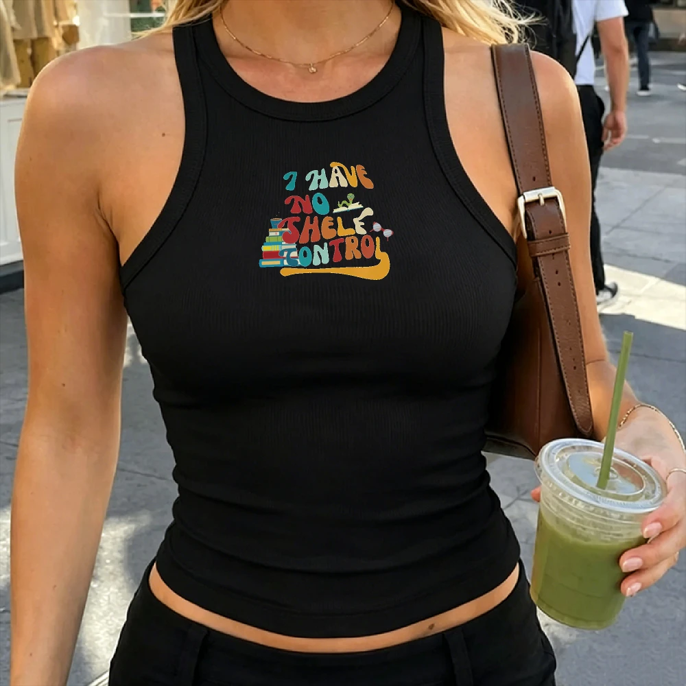 Colorful Graffiti Letter I Have No Shelf Control Print Camisole Ribbed Tank Top Crop Y2K Top Female Cropped Slim Short Crop Top