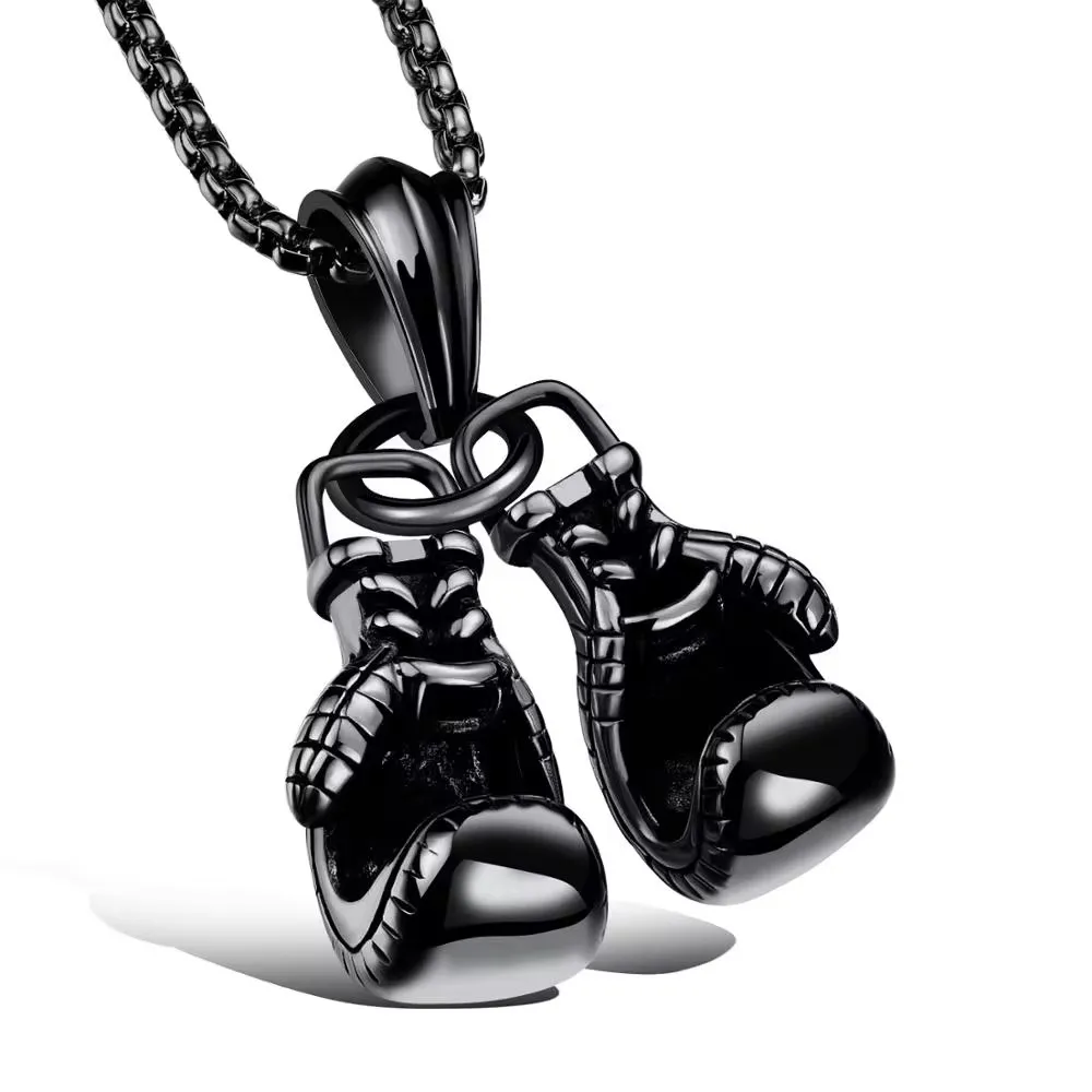 Double Boxing Titanium Steel Pendant Necklace Personal Men's Boxing Gloves Fitness Sports Accessories