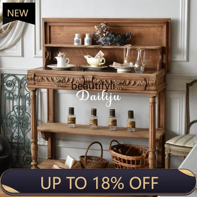 

P178 French Retro Solid Wood Entryway Table Antique Style Living Room Wall-Mounted Entryway Table Multi-Functional Decorative Ca