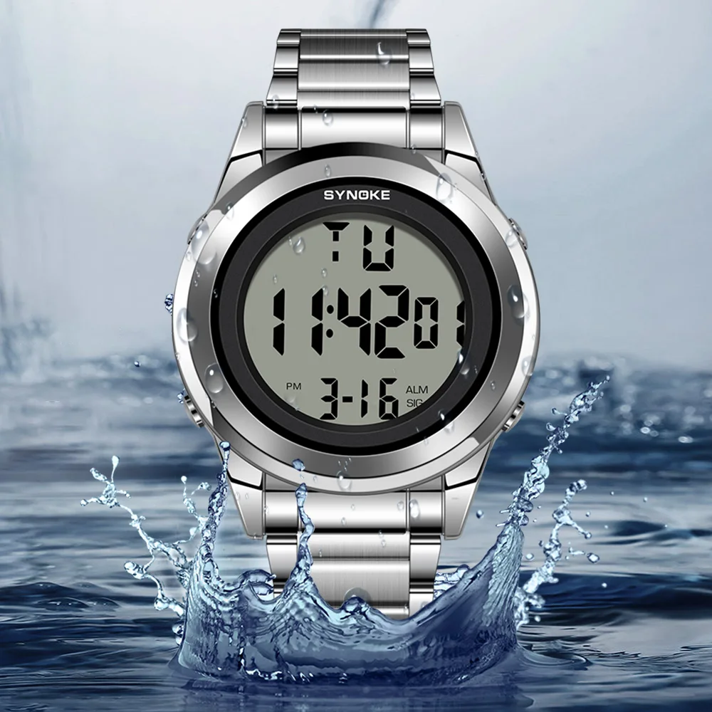 New ModelsTop Luxury Stainless Steel Strap Sport Watches Mens Waterproof Back Light Digital Wristwatch Male Alarm