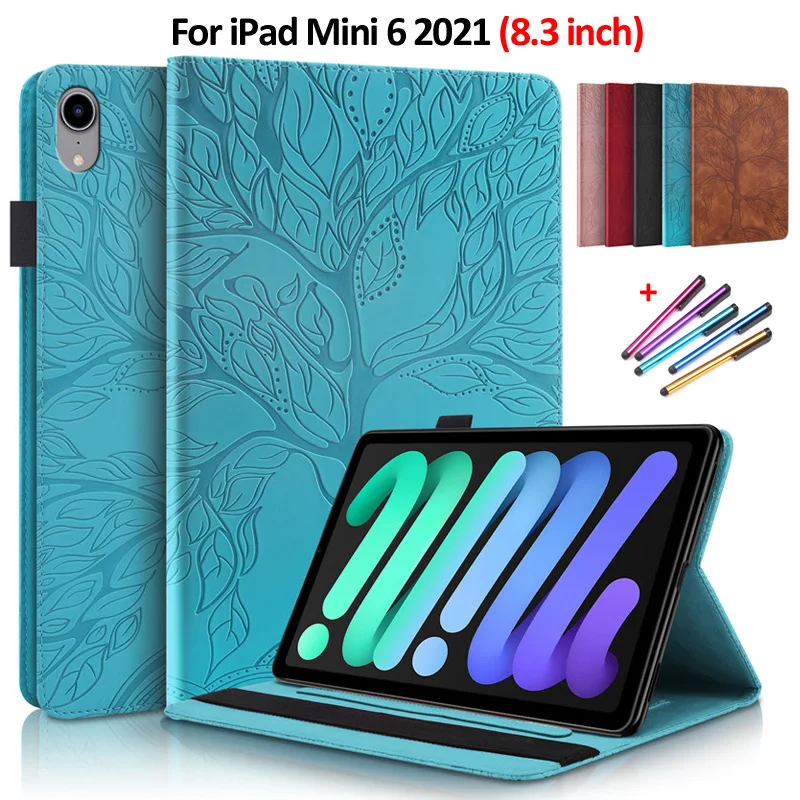 Coque For iPad Mini 6 Case 8.3 inch Emboss Tree PU Leather Flip Tablet Cover For iPad Mini 6 2021 Case Funda