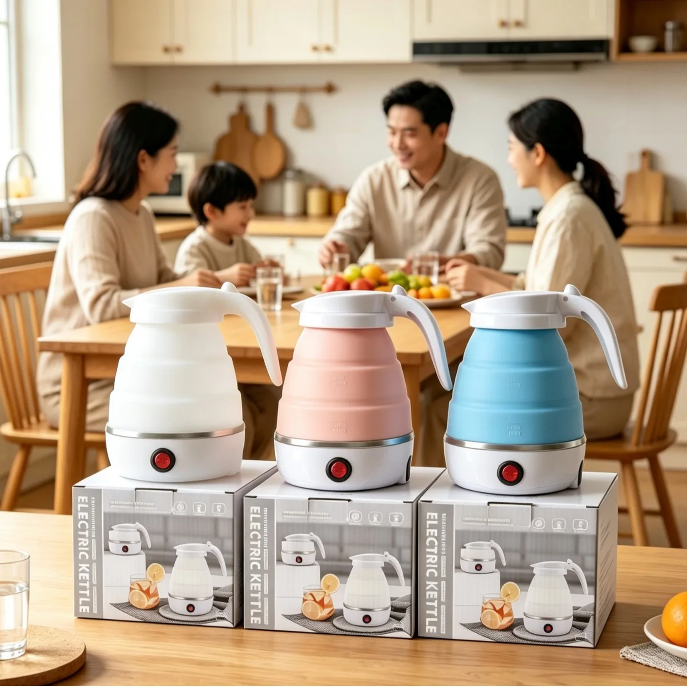 600ml折りたたみ式電気ケトル、携帯用旅行用湯沸かし器、食品グレードシリコン製折りたたみケトル、304ステンレス鋼製ヒーター付き