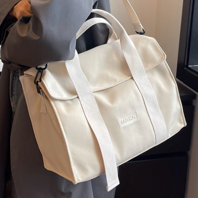 Bolsa de lona bege feminina, axila grande, bolsa de compras ecologicamente correta, bolsa de ombro para estudantes, escola, bolsas crossbody elegantes, unissex