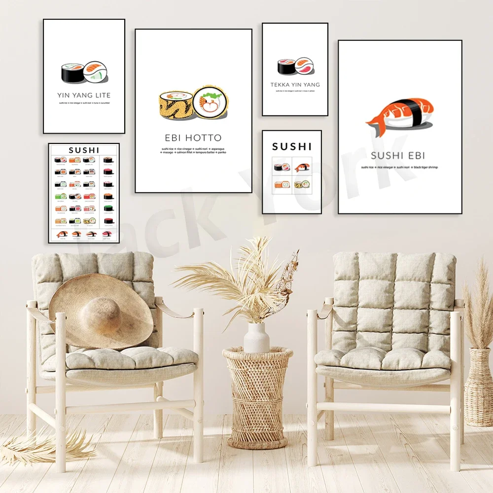 Japanese Sushi variations Chart Wall  Print Canvas Painting Nordic Poster Wall Pictures For Kitchen Dinning Room Home Decor