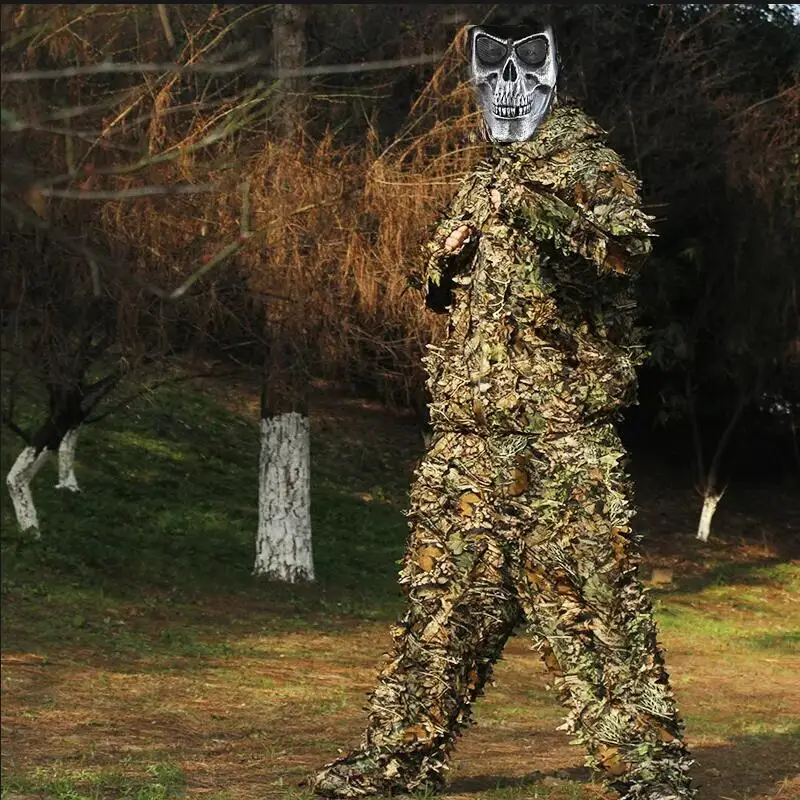 Ghillie Suit Men Women Bionic Camouflage Robe Outdoor Hunting Birdwatch Polyester Clothing Training Combat Clothes Set