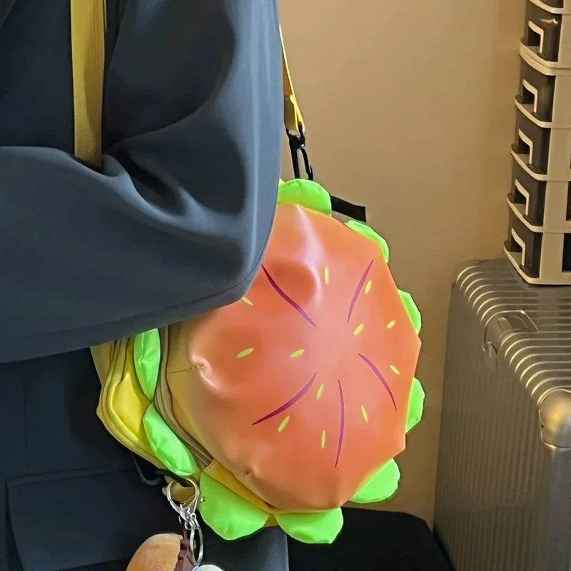 Bolso bandolera impermeable, bolsos de hombro de gran capacidad para mujer, bolsos y bolsos de cuero PU con hamburguesa de dibujos animados japoneses a la moda