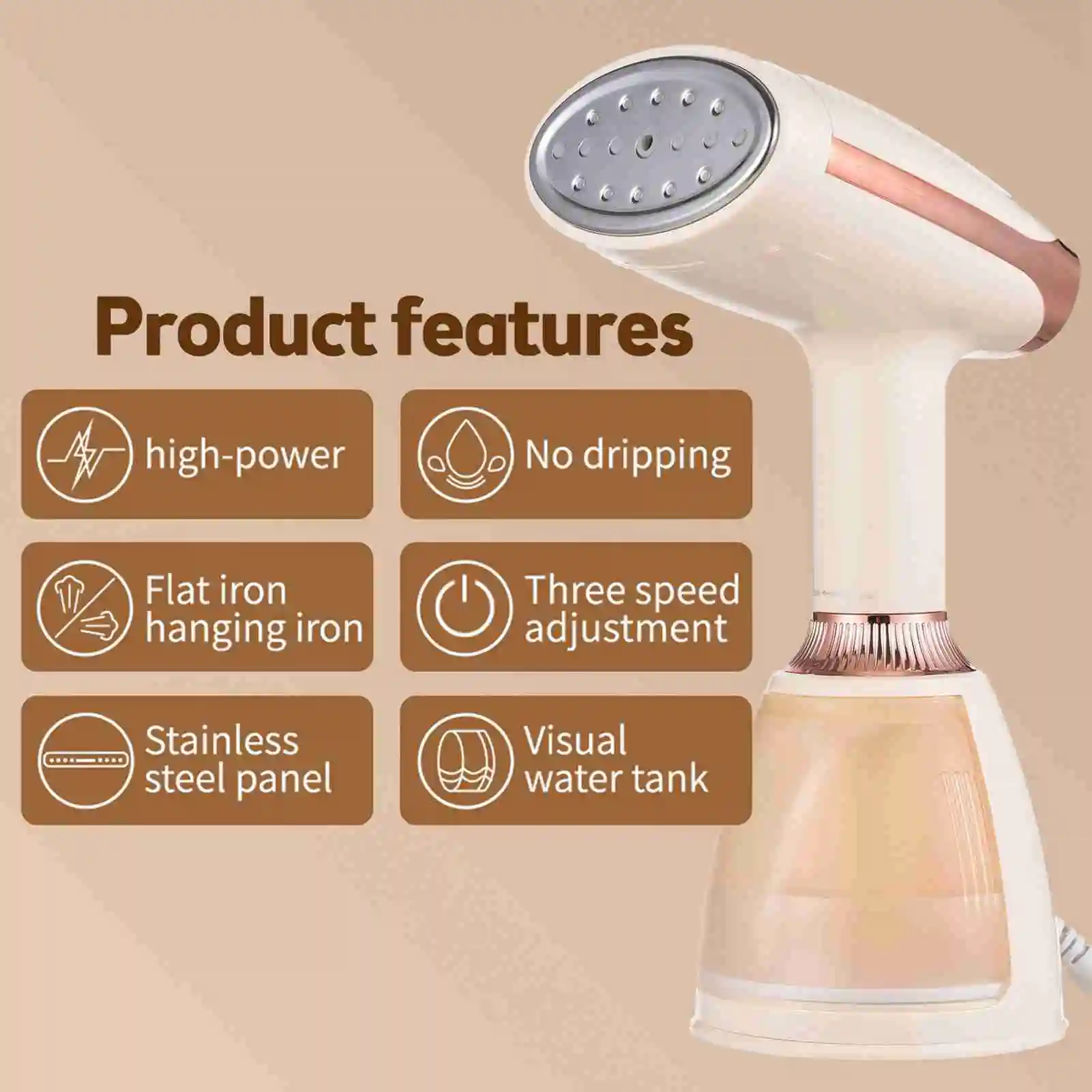 Handheld Clothes Steamer 1500W Large Water Tank Adjustable Steam Settings Garment Steamer