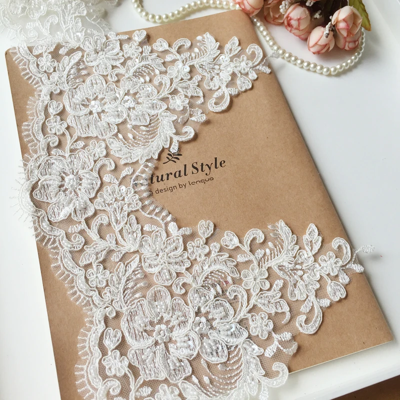 Car Bone Lace Trimmings for Sewing, Luxury Beading, High-end Wedding Dress, Veil Accessories, 20cm Wide, RS1086