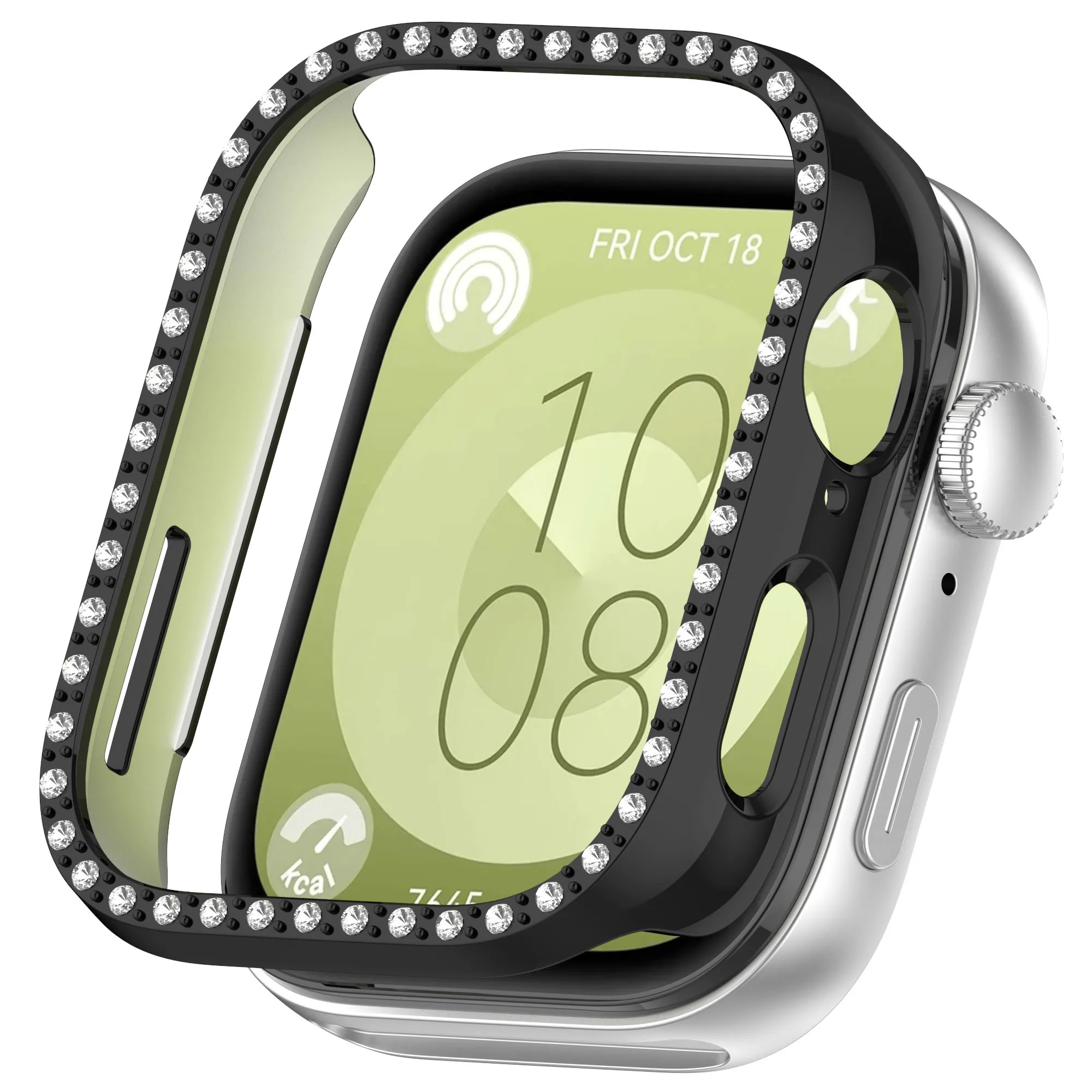 لساعة Huawei Watch Fit 3، غطاء مجوف، غطاء حماية صلب من البولي كربونات مع زخرفة ماسية بلاستيكية لساعة Huawei Watch Fit 3