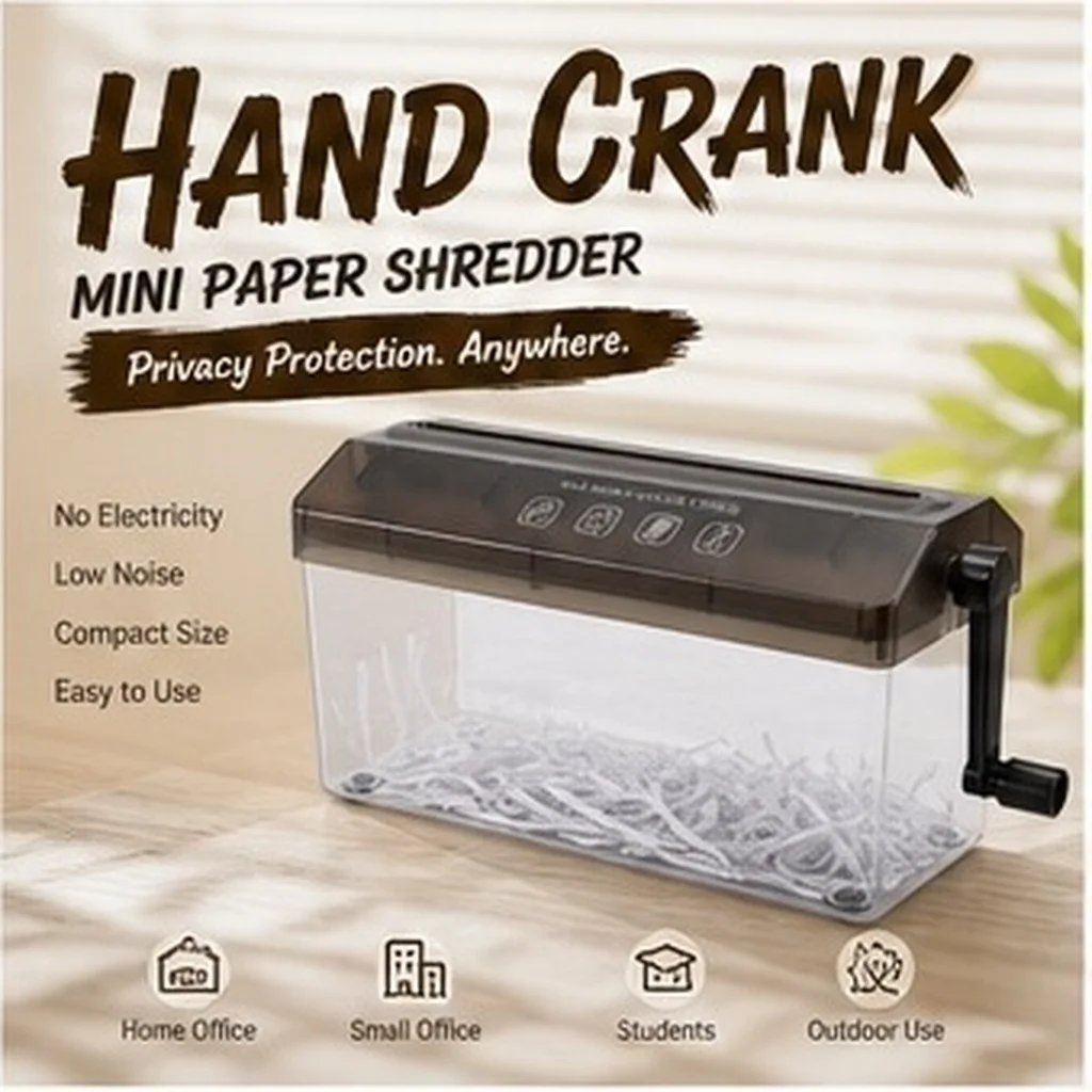 Compact Manual Paper Shredder Portable Desktop Shredder for Home Office Use A4 Paper Bills Receipts Secure Stripe Cutting Quiet