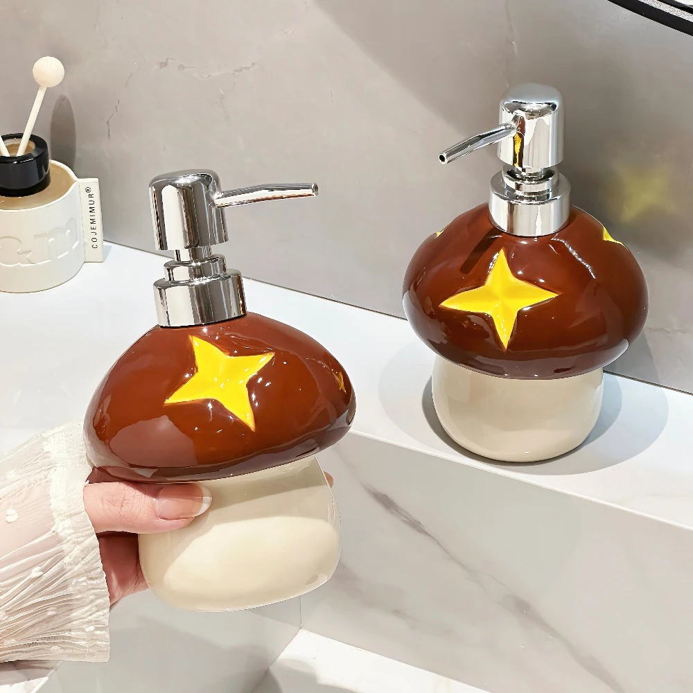 Cartoon Mushroom Ceramic Emulsion Bottle Bathroom Sink Press Bottle Shower Gel Detergent Bottle Bathroom Decoration Accessories