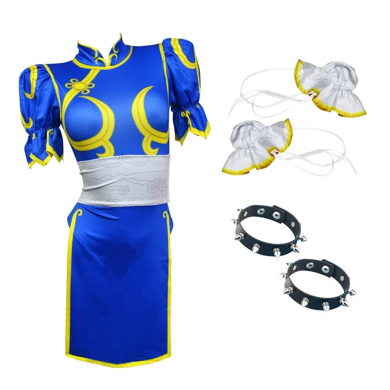 

Chuli cosplay costume for Street Fighter Cosplay cheongsam suit Halloween Party comic sexy set with wristband headband