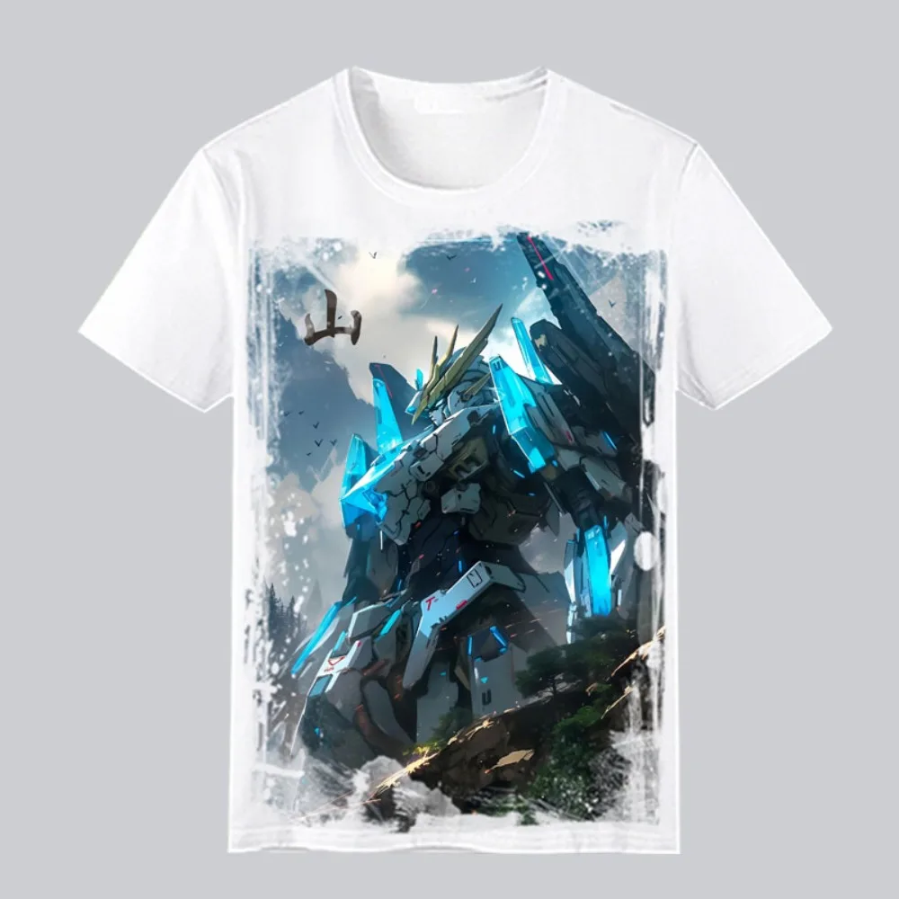 T-shirt Gundam uomo donna anime cotone manica corta oversize vestibilità ampia comfort streetwear maglietta casual con stampa grafica unicorno ​   Nuovo