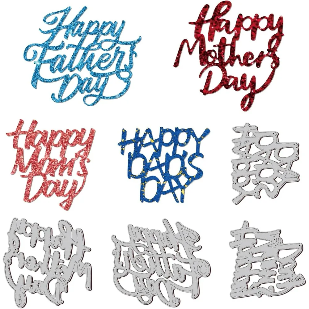 Happy Father’s Day Cutting Dies Happy Mother’s Day Carbon Steel Die Cuts for DIY Crafting Happy Dad’s Mom’s Day