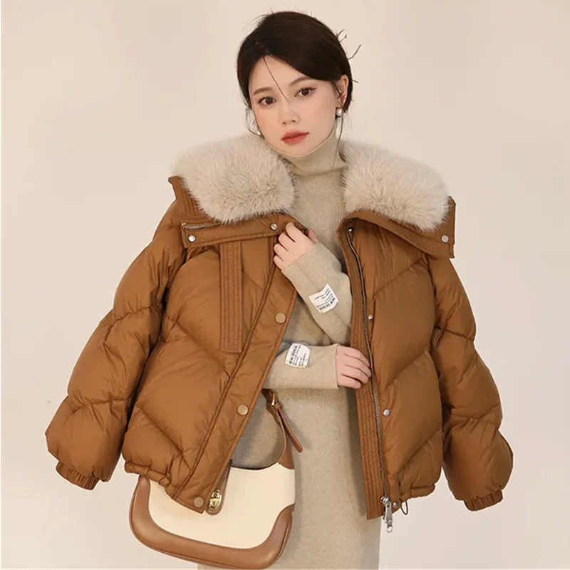 

2026 Winter New Down Short Padded Jacket Women Parkas Fur Collar Thick Cotton Coats Clothes Short Black Casual Outerwear Female