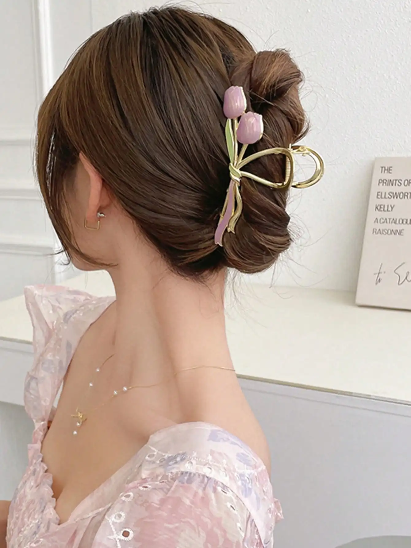 Aksesori rambut Tulip manis wanita, aksesori rambut pesta cakar untuk perempuan 1 buah