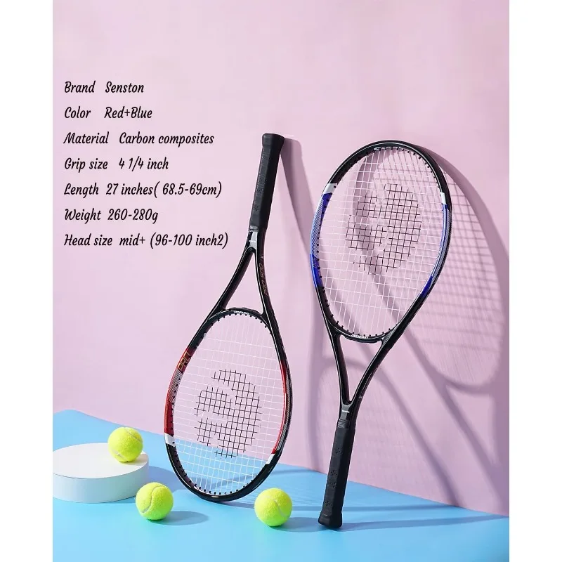 Tennis Rackets for Adults 27 inch Tennis Racquets - 2 Player Tennis Racket Set with 3balls,2 Grips, 2 Vibration Dampers