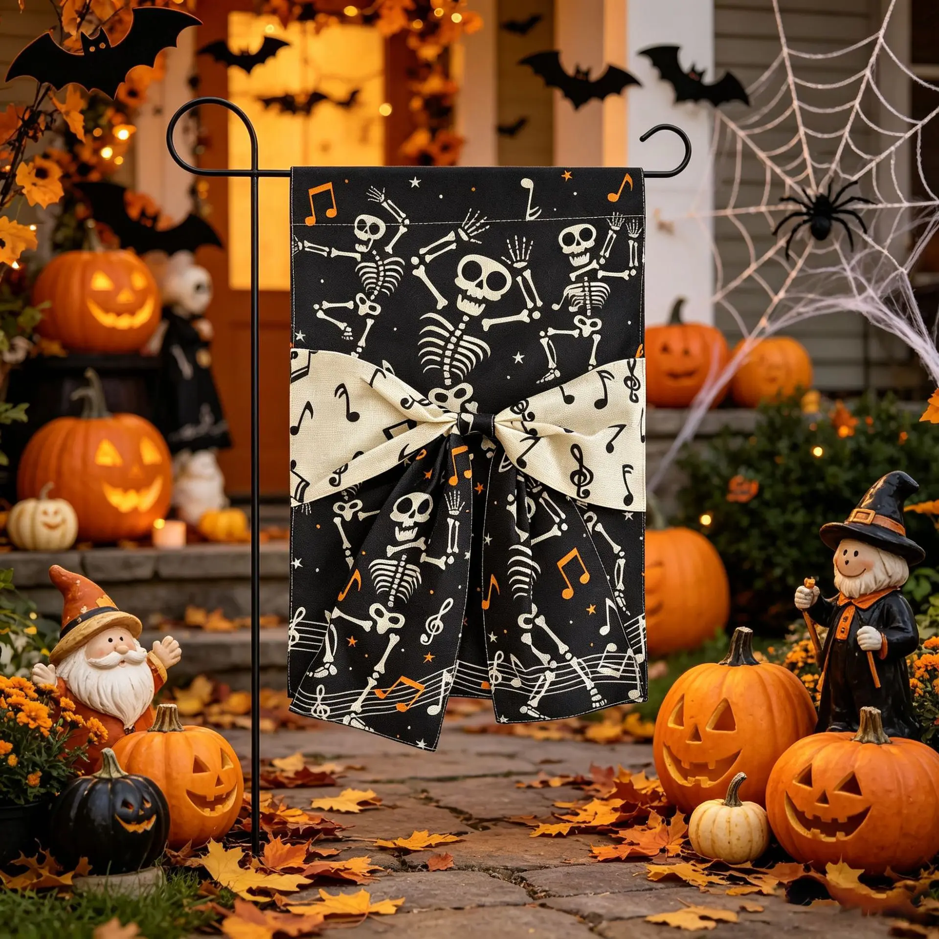 2 Stück Halloween Gartenläufer Digital Bedruckt Doppelseitiger Leinenstoff Schleifendekoration Hofläufer – Detail 3
