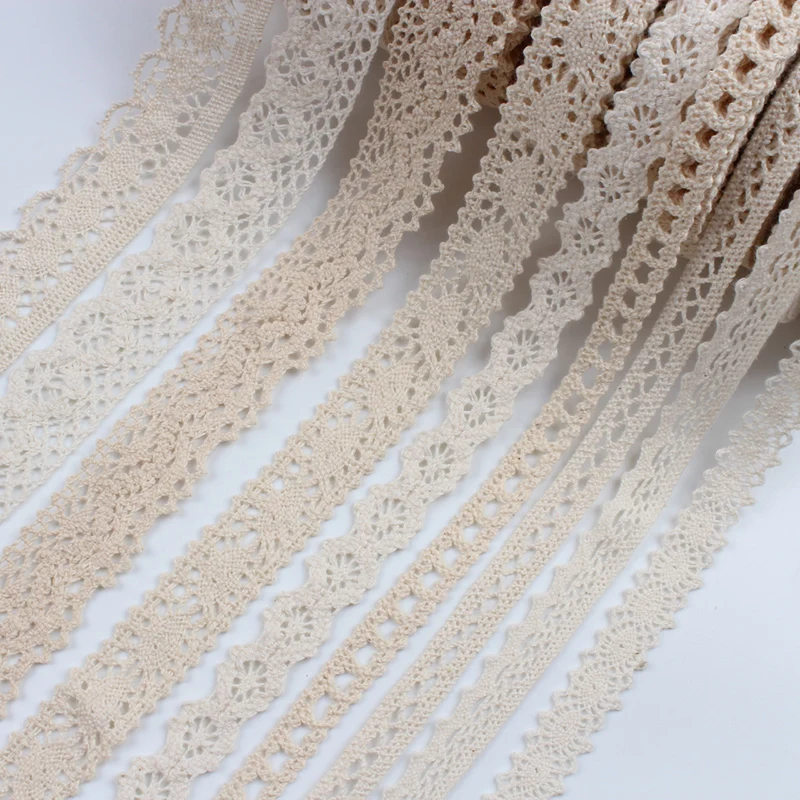 2/5Yards Beige Lace Fabric Sewing Tulle Cotton Embroidered Trims DIY Handmade Crafts Ribbon Materials Crocheted Lace Accessories