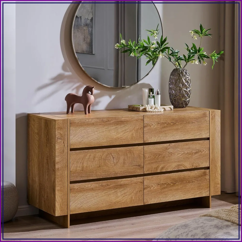 OKD 60 Inch Modern 6 Drawer Dresser for Bedroom, 20 Inch Depth, More Storage Space