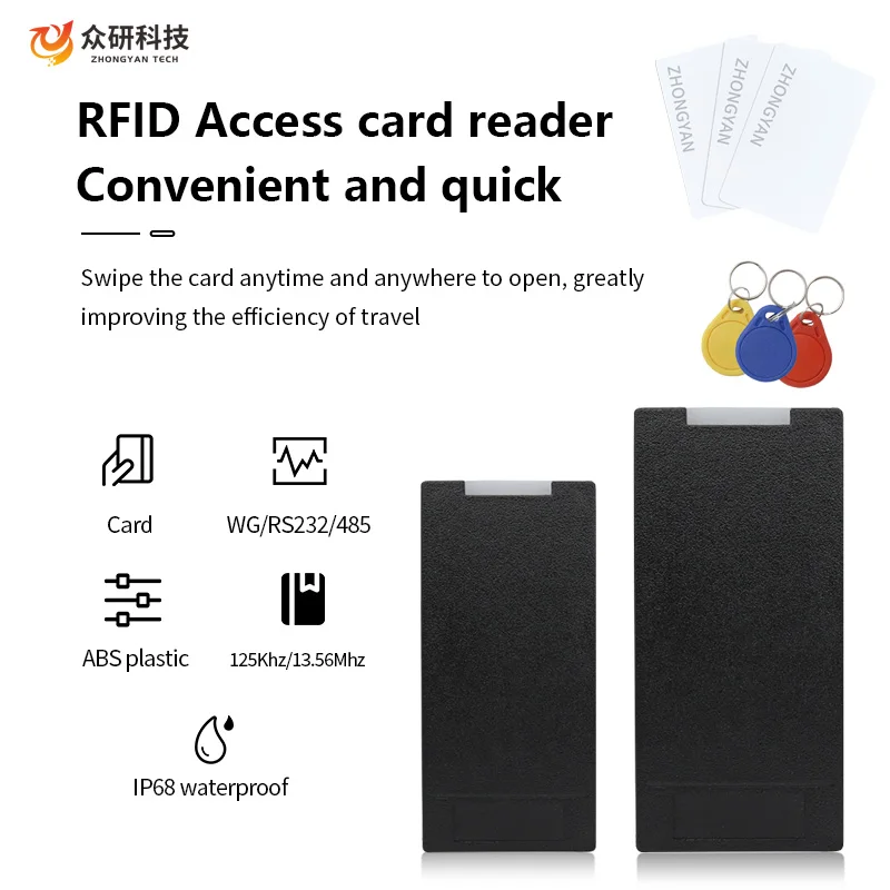 13.56MHz IC Wiegand 26 34 RFID Card Reader Contactless Smart  IP68 Waterproof 125KHz EM ID Access Control Card Reader