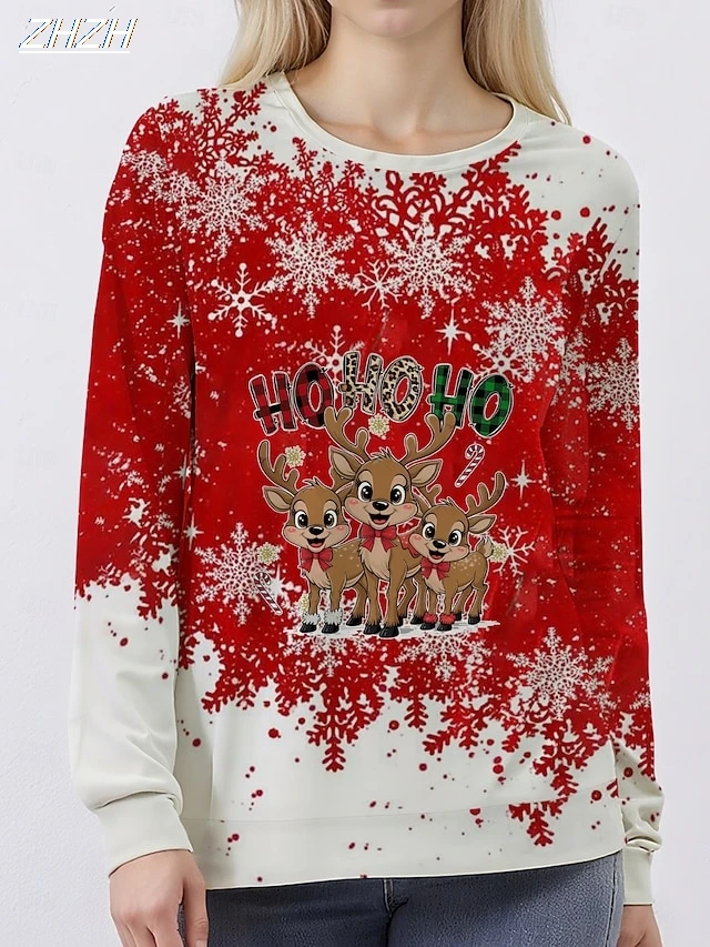 بلوفر نسائي سويت شيرت ندفة الثلج كاجوال بأكمام طويلة ورقبة دائرية، ملابس علوية عادية للشارع، ملابس يومية كاجوال مطبوعة لربيع وخريف وشتاء #4