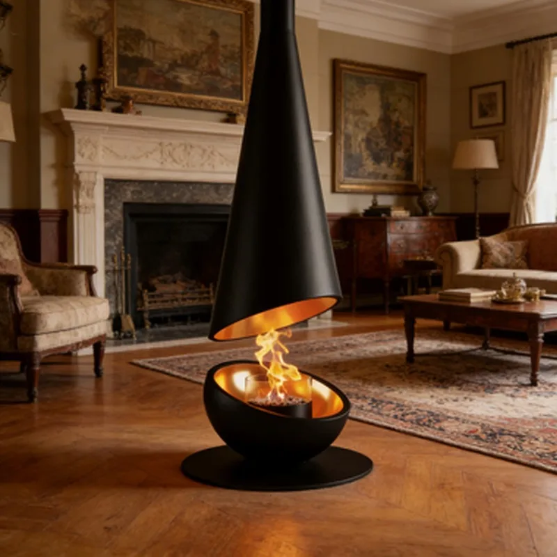 Party Hanging Ceiling Unique Villa Decor Bio-ethanol Indoor Smokeless Furniture Circular Fireplace