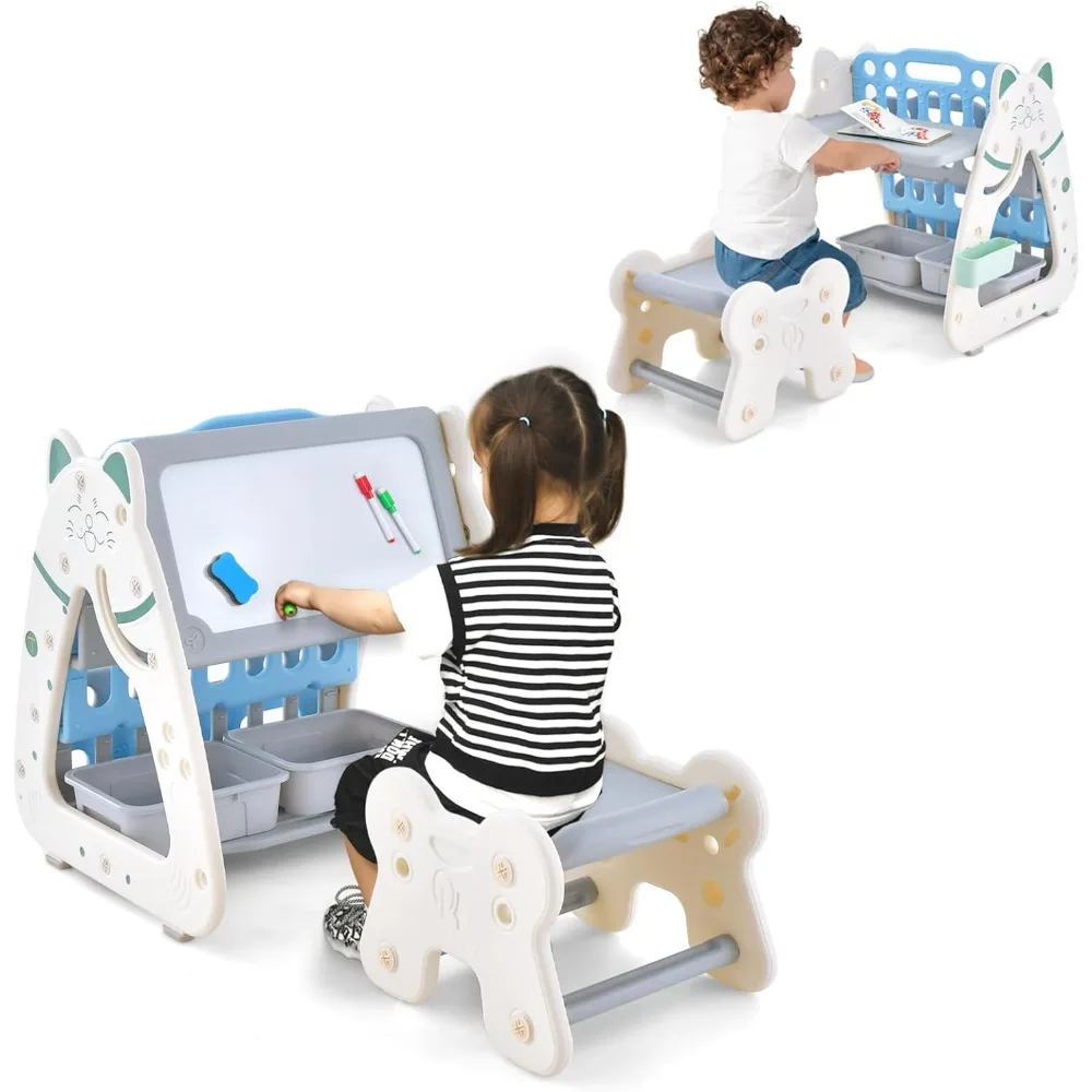 Costzon-Planche magnétique 3 en 1 pour enfants, tableau magnétique à double face effaçable à sec et livre T1 pour enfants avec chaise et bureau pliable