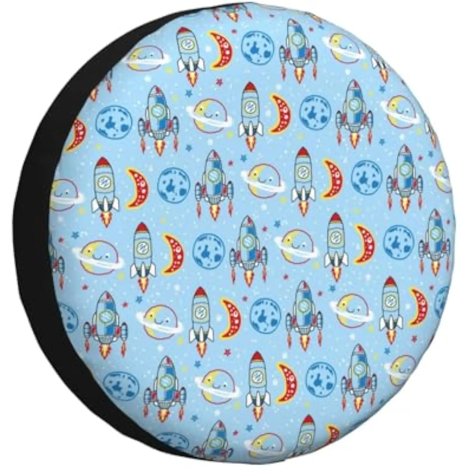 Cartoon Rocket Space Planets Moon Tire Cover Waterproof Spare Wheel Cover for SUV RV Truck