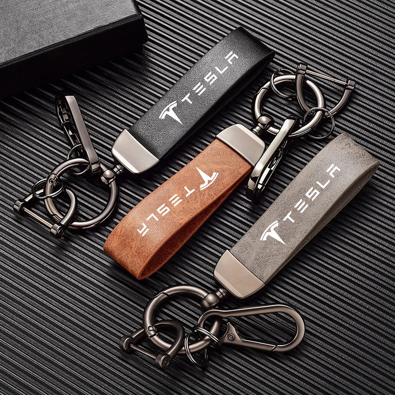 

Creative Car Key Chain PU Leather Men Women Gifts Keyrings For Tesla Model 3 Model S X Model Y Roadster SpaceX Auto Accessories