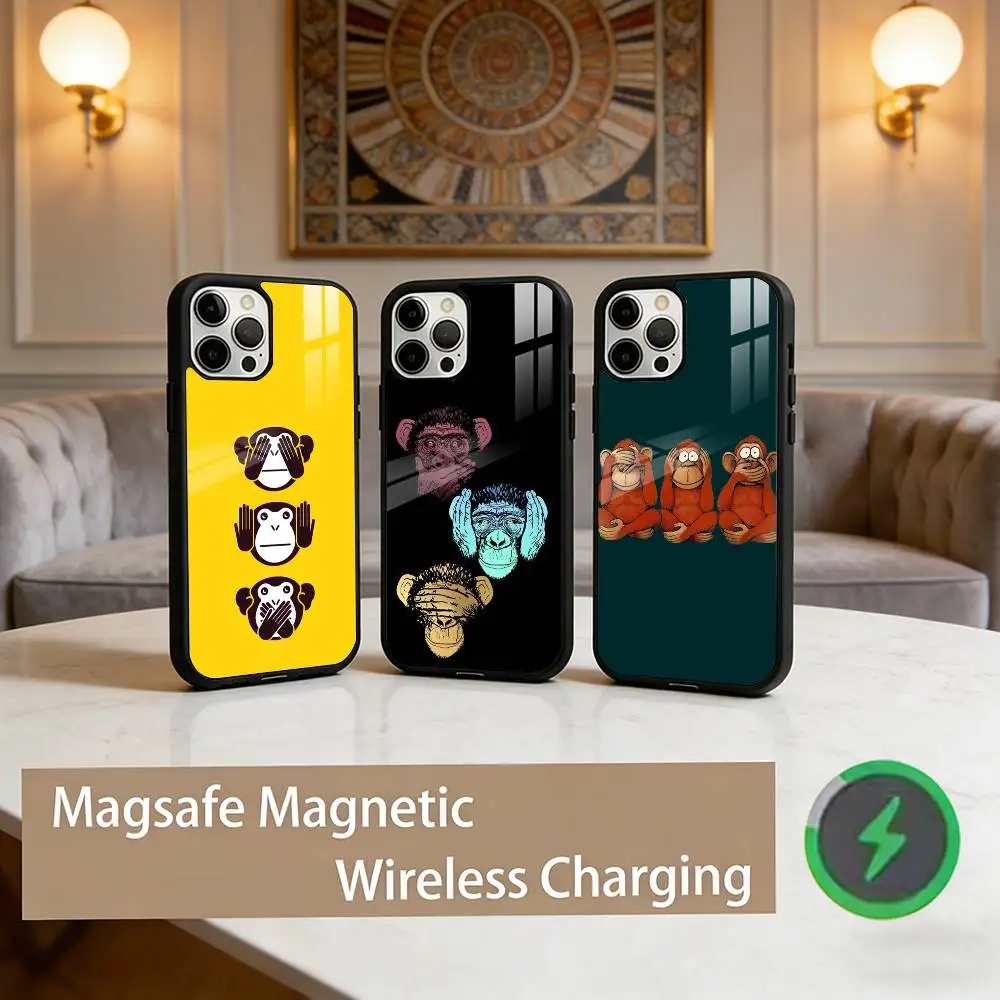

Three CUTE W-Wooley Monkeys Phone Case For iPhone17,16,15,14,13,12,11 Plus,Pro Max Magnetic For Magsafe Wireless Charging