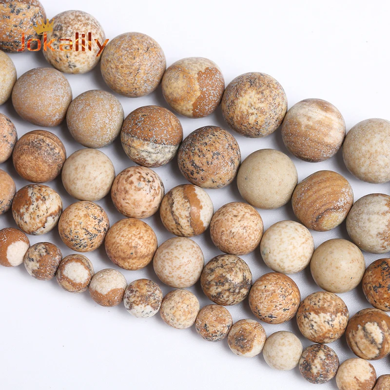 Matte Natural Stone Beads Picture Jaspers Stone Round Loose Beads For Jewelry Making DIY Bracelets 4 6 8 10 12 14 16mm 15