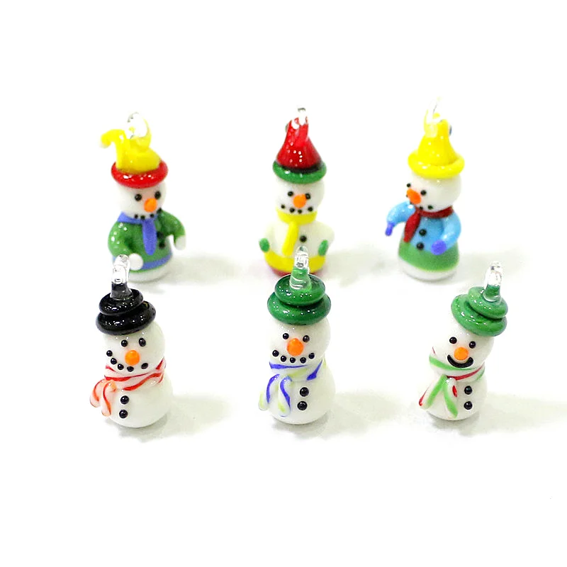 2pcs Cute Snowman Mini Figurine Charm Glass Pendant Xmas Party Decor Supplies Fashion Diy Girls Women Jewelry Making Accessories