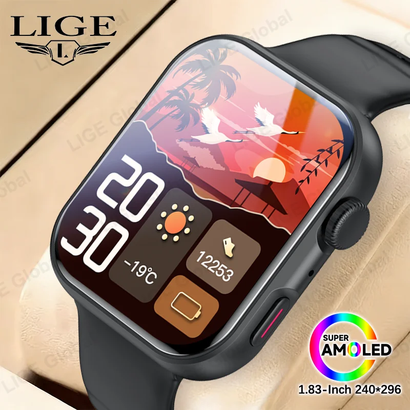 

Умные часы LIGE с AMOLED-экраном 1,83 дюйма, функцией Dynamic Island, Bluetooth-звонками, водонепроницаемостью IP67, спортивные часы с мониторингом уровня кислорода в крови и артериального давления.