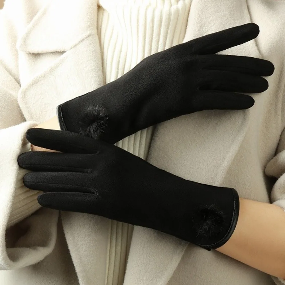 Elegant Fleece Suede Gloves Full Finger Touch Screen Winter Women's Gloves Anti Cold Windproof Cycling Mittens Girls Gift