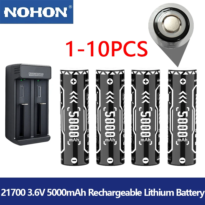 

NOHON 21700 Rechargeable Lithium Battery 3.6V 5000mAh High Capacity Original Batteries for Flashlight Headlamp Mini Fan Office