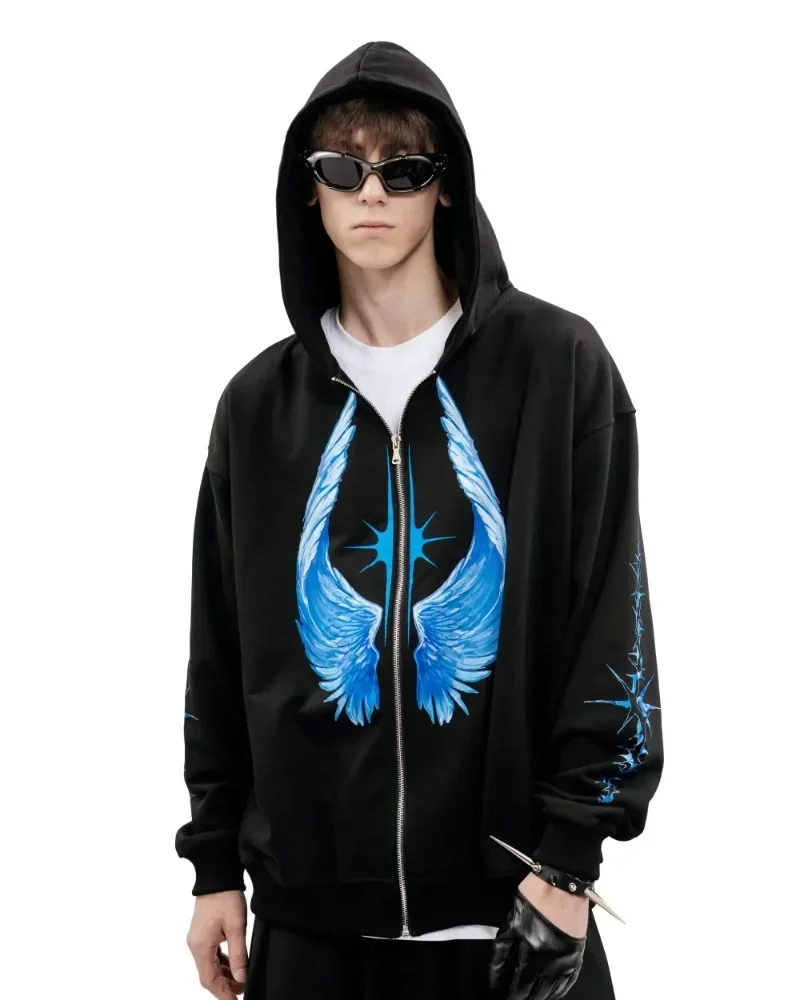 Y2k inverno novo zíper hoodie masculino e feminino design impresso solto jaqueta vintage harajuku tendência moda moletom de grandes dimensões