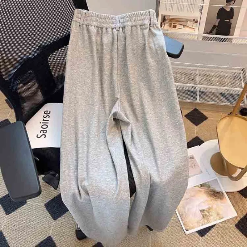 Gray Narrow Version of Sports Pants Women in Spring and Autumn New Straight High Waist Versatile Wide-leg Drooping Sweatpants