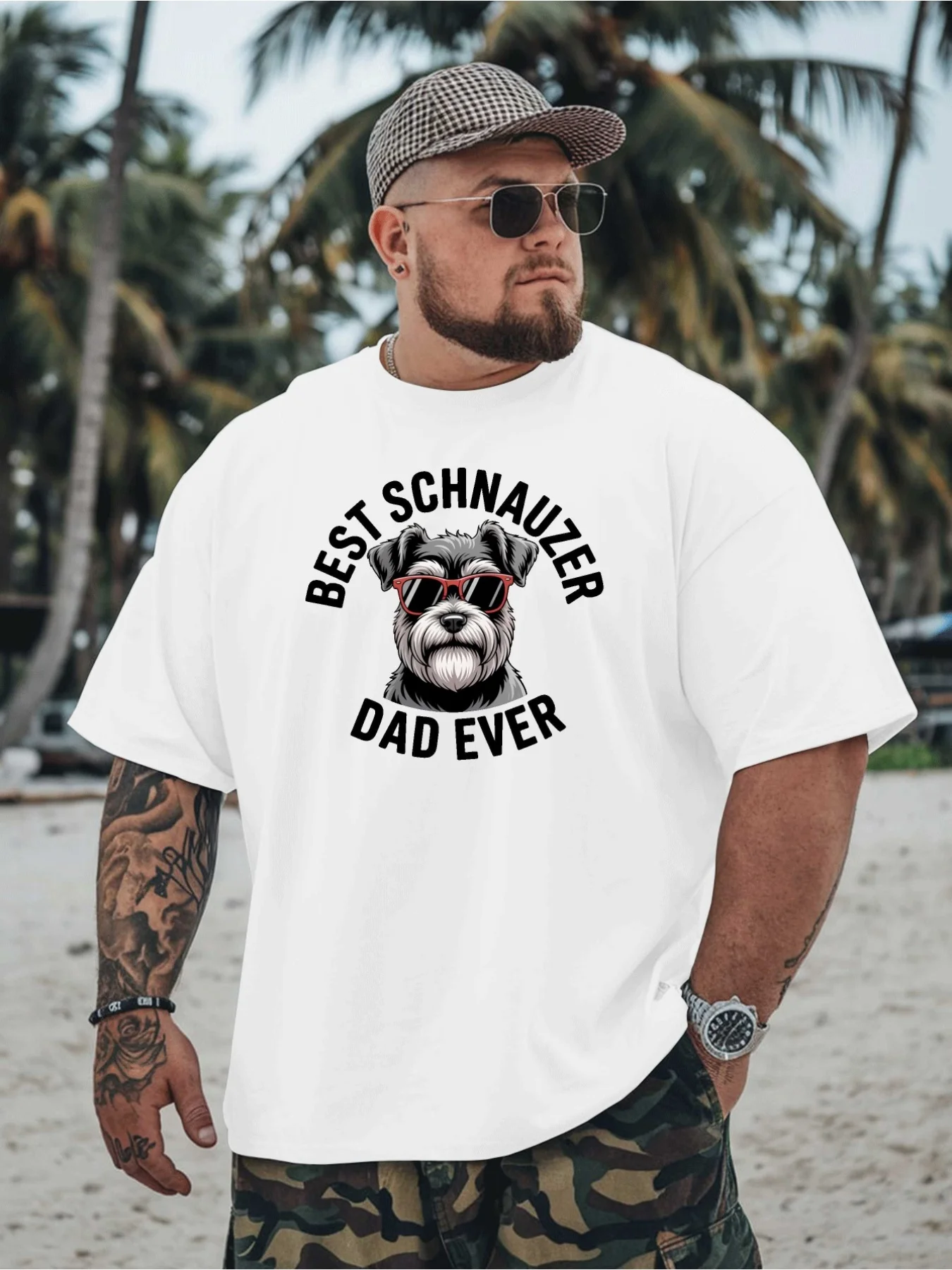 Best Schnauzer Dad Ever Large Men'S T-Shirt | Multifunctional Round Neck Printed T-Shirt, Casual Style, Crew Neck, Short Sleeve,